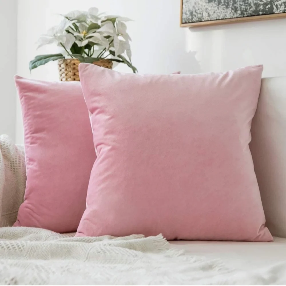 Luxury Home | Set of 2 Chic Bubblegum Pink Soft Velvet Throw Pillow Covers